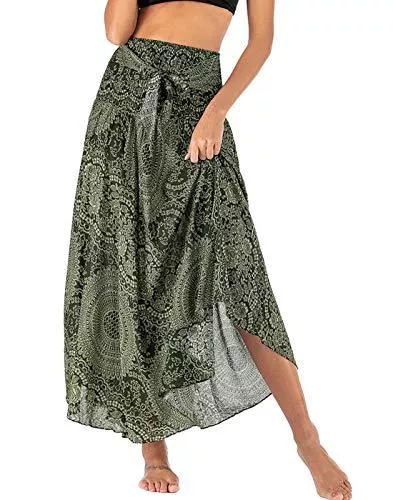 FEOYA Röcke FEOYA Lang Gedruckter Rock Damen Bohemien Maxirock Verstellbares Riemen Kleid Freizeit Urlaub Sommerrock Strandkleider