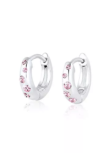 Elli Schmuck Elli Ohrringe Kinder Creolen Filigran mit Kristallen Rosa in 925 Sterling Silber