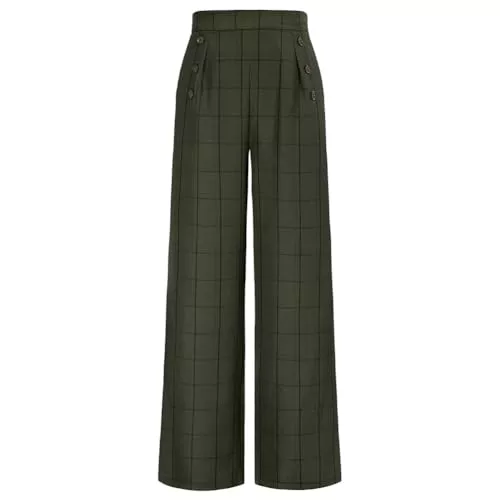 Belle Poque Hosen Belle Poque Damen Lang Karierte Hose Casual Hohe Taille Weite Hose