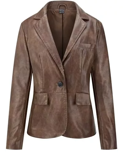 WYOYW Blazer WYOYW Damen-Blazer, Kunstleder, Knopfleiste, Shacket-Mantel mit Taschen