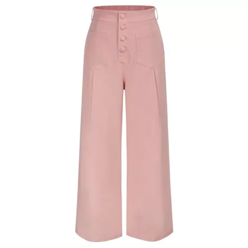 Belle Poque Hosen Belle Poque Lässige Hose Mit Hoher Taille Weitem Bein Und Geradem Bein für Damen