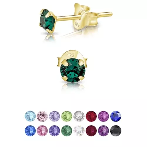 DTPsilver Schmuck DTPsilver - WINZIGE Ohrringe 925 Sterling Silber Gelb Vergoldet mit Kristallen von Swarovski® Elements Runde Sehr KLEINE Ohrstecker - Durchmesser 4 mm - Viele Farben erhältlich