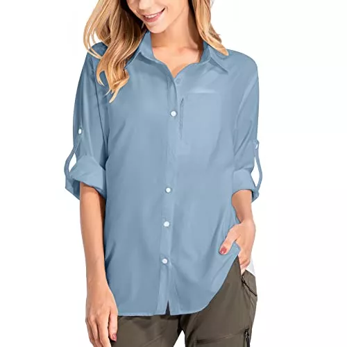 yeyity Hemdblusen yeyity Damen Hemdbluse UV Schutz Langarmshirt Damen Schnell Trocknende Sport Shirts Wandershirt Safari Casual Button Up Tops Strandurlaub Elegant Bluse
