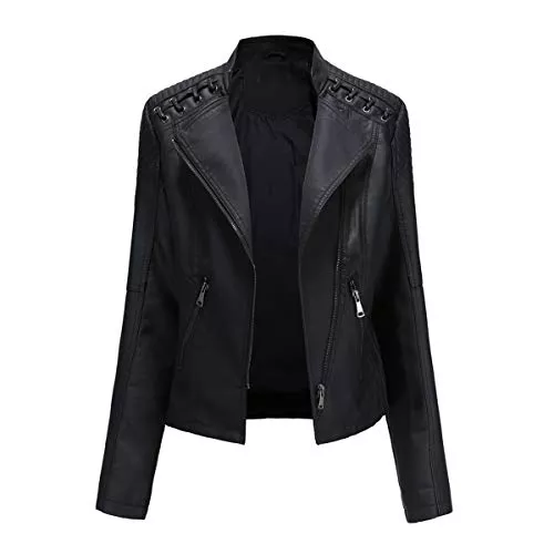 YYNUDA Jacken YYNUDA Lederjacke Damen Kurz Bikerjacke Reverskragen Motoradjacke Leder Jacke Übergangsjacke für Frühling Herbst