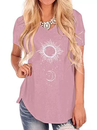 Style Dome T-Shirts Style Dome T-Shirt Damen Kurzarm Oversize Sommer Bluse Oberteil Casual V-Ausschnitt Longshirt Loose Tunika Tops