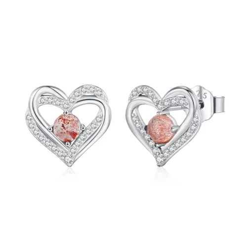 Twoowl Schmuck Herz Ohrring 925er Sterlingsilber Herz Ohrstecker Naturkristall Ohrstecker Doppel Herz Schmuck Geschenke für Frauen Mädchen Großmutter Geburtstag