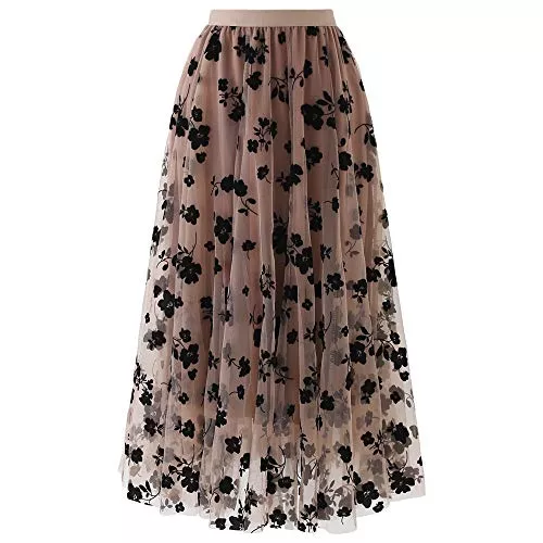 Chicwish Röcke CHICWISH Damen Karamell/Dusty Blue/Weiß/Schwarz 3D Posy Doppellagiger Mesh Midi Rock