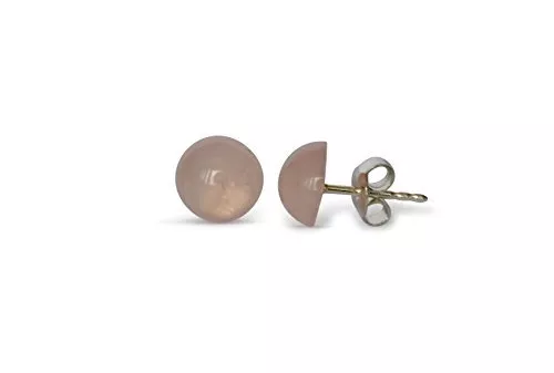 Vifaleno Schmuck Rosenquarz Ohrstecker, natürlich, flache Runde, 8mm, 925 Silber