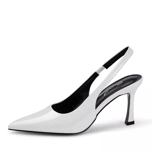 GENSHUO High Heels GENSHUO Damen Slingback-Pumps mit Hohem Absatz, Bezaubernder Spitzer Zehenbereich, 10 cm, Schwarz/Rosa/Blau/Weiß, Komfortabel und Elegant, Größe 36-42