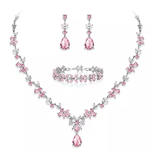 EVER FAITH Schmuck EVER FAITH Hochzeit Schmuck-Set für Damen, Cubic Zirkonia Mode floralen Blatt Rebe Halskette und baumeln Ohrringe Set Silber-Ton
