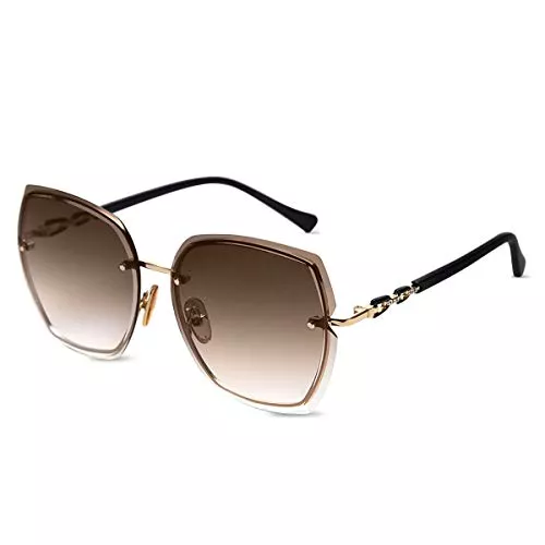 LumiSyne Sonnenbrillen & Zubehör LumiSyne Randlos Sonnenbrille Damen Diamant Schneiden Transparente Verlaufsgläser Strasssteine Verziert Rahmen UV400 Übergroß Sonnenbrille Rahmenlos