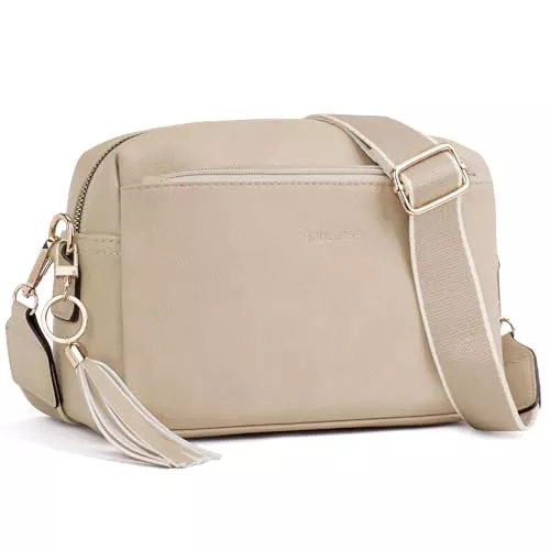 Roulens Taschen & Rucksäcke Roulens Damen Handy Umhängetasche,Veganem Leder Crossbody Schultertasche,Breiter Riemen Abendtasche mit drei Reißverschlussfächern Handtaschemit mit Kartenschlitz Verstellbar Abnehmbar Schultergurt