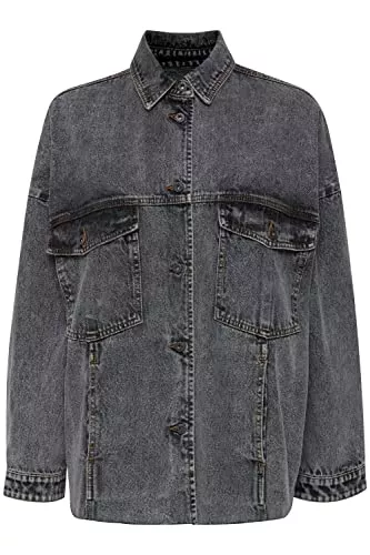 Pulz Jeans Jacken Pulz Jeans PZALENA Shirt Jacket Damen Jeansjacke Denim Übergangsjacke Overshirt mit offenem Saum Fransen Oversize Passform