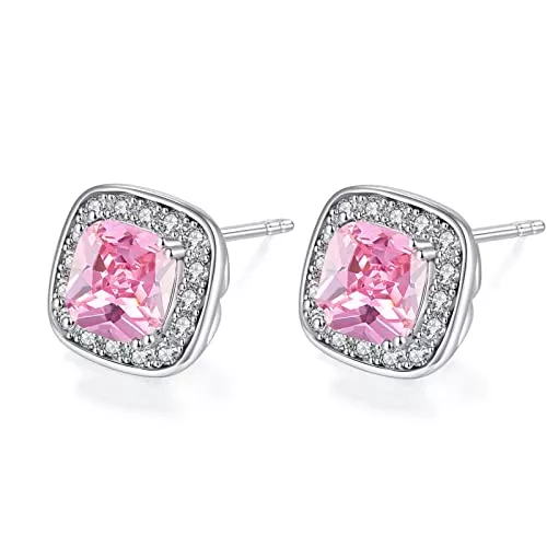 VONSSY Schmuck VONSSY Edelstein Ohrstecker, Zirkonia-Rubin-Saphir-Smaragd-Ohrringe, 925 Silberpfosten, erstellte Diamant-Quadrat-Ohrringe, Platin Schmuckgeschenk