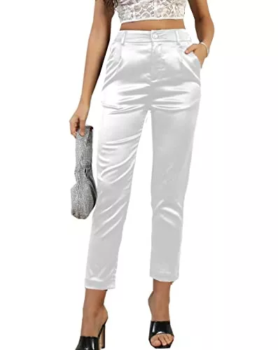 Fakanhui Hosen Damen Satin Seidiges Kleid Casual Elastische Hohe Taille Stretch Elegante Hosen Hosen