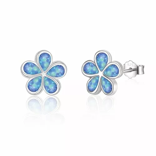 FAOMZQ Schmuck FAOMZQ Opal Ohrringe, Weiß/Blauer/Rosa Opal Ohrringe Schmuck Blumen Silberschmuck 925 Sterling Hypoallergen Ohrstecker für Damen Mädchen