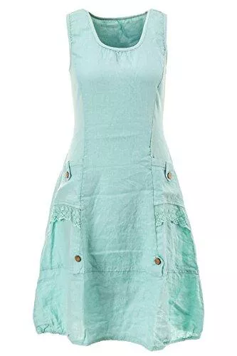 Italienische Mode Freizeit Italienische Mode Leinenkleid ärmellos mit Spitze