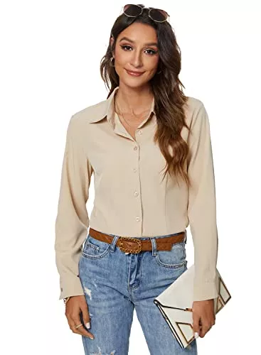 Atnlewhi Langarmblusen Atnlewhi Damen Bluse Hemd Basic Kent-Kragen Langarm Stretch Leisure Formelle Casual Business Arbeit Elegant Hemden