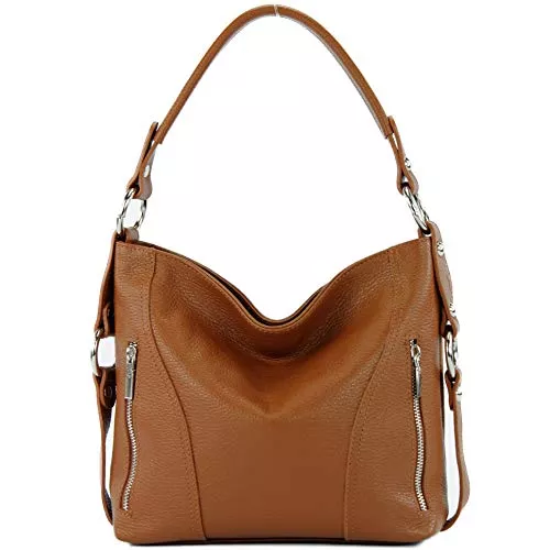 modamoda de Taschen & Rucksäcke modamoda de - T202 - ital. Damen Henkeltasche Schultertasche aus Leder