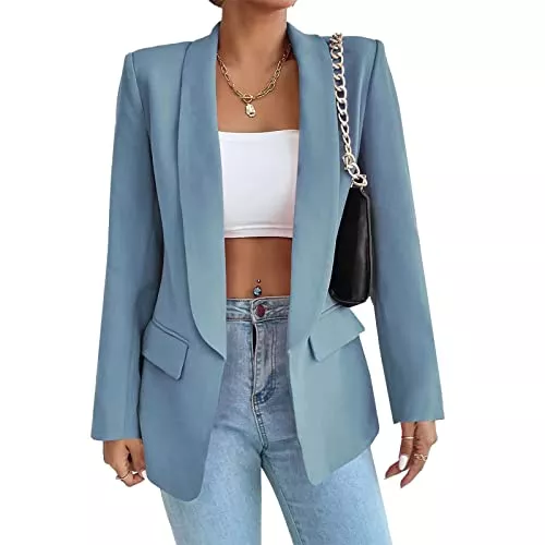 ALSOGO Blazer Damen Blazer Langer Casual Open Front Blazer Arbeit Büro Jacken mit Taschen