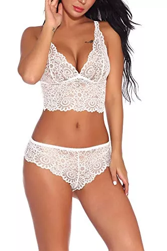 Lziizl Unterwäsche & Dessous Lziizl Damen Sexy Spitze BH und Höschen Set Bralette Dessous 2-teilig Babydoll Bodysuit S-XXL