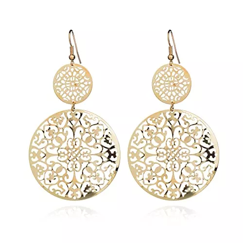 RIXERKOC Schmuck RIXERKOC Damen Kabel Anhänger Ohrringe Bohemian Stil Damen Anhänger und Tropfen Ohrringe Blume Anhänger Ohrringe Kupfer Platin plattiert
