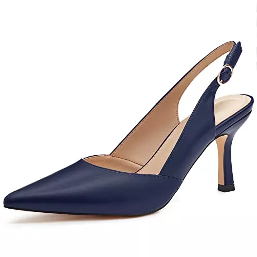 Coutgo High Heels Damen Slingback Kitten Heels Geschlossene Spitze Zehenpartie Rückenfrei Hochzeit Party Kleid Pumps Schuhe