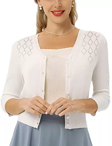 Belle Poque Strickjacken Belle Poque Damen Strickjacke Kurz 3/4 Arm V-Ausschnitt Knopfleiste Casual Elegant Bolero Party