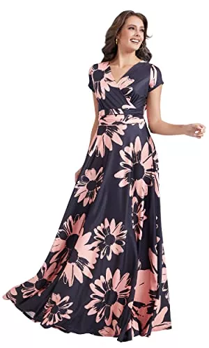 koh koh Abendkleider KOH KOH Damen-Maxikleid, lang, bescheiden, bodenlang, fließend, Sommerdruck