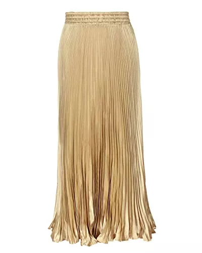 Yimutian Röcke Damen Lang A-Linie Plisseerock Lang, Metallic Glossy Weiblicher Mode Organ Rock Maxi Faltenrock