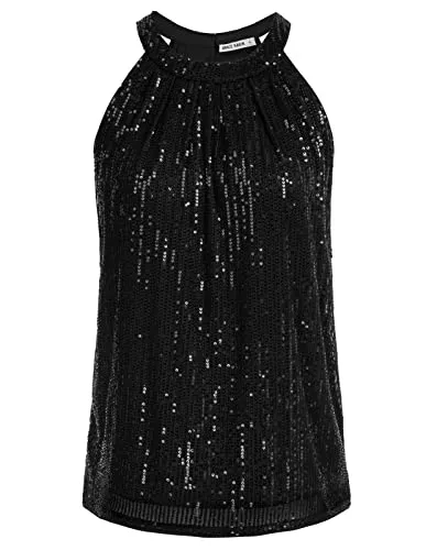 GRACE KARIN Tops GRACE KARIN Damen Pailletten Tops Ärmellose Neckholder Camisole Tops Party Club Tank-Tops Shirt Cocktail Vest Shirt