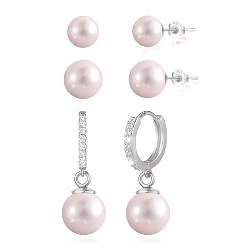 ASH'S CHOICE Schmuck ASH'S CHOICE Perlen Ohrringe Set, 3 Paar Perlen Ohrstecker Set, 925 Silber Ohrringe Perlen Set Kleine Süßwasserperlen Ohrstecker für Damen Mädchen, Knorpel Silber 925 Ohrstecker mit Zirkon Strass