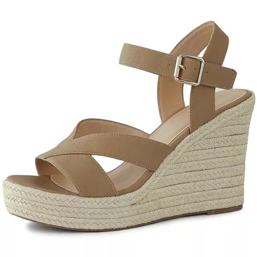 Sqzrkj Sandalen & Slides Sqzrkj Espadrilles Keilsandalen für Damen, bequem, Knöchelriemen, offene Zehen, Sommer, Plateau-Sandalen