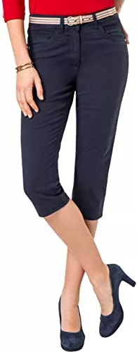 Emilia Parker Hosen Emilia Parker Damen Caprihosen in Marine, Sommerhose aus Baumwolle, sommerliche 3/4 Hose für Frauen, mit Stretch-Anteil, inkl. modischem Gürtel, Gr. 36-48