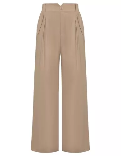 Belle Poque Hosen Belle Poque Damen Vintage Hose Plissiertes Design Elastische Taille Pants