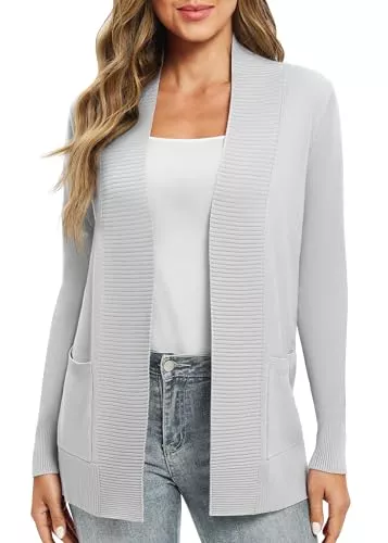 EXCHIC Strickjacken EXCHIC Damen Lange Ärmel Gestrickt Strickjacke Leicht Gemütlich Offene Vorderseite Lange Freizeitjacke mit Taschen