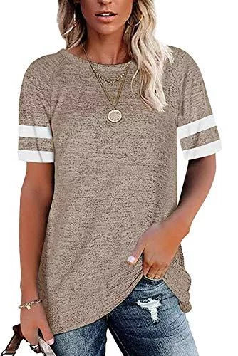 ANFTFH T-Shirts ANFTFH Damen Tops Kurzer Ärmel Sweatshirt mit Streifen Rundhals Ausschnitt Hemd Jumper Bluse