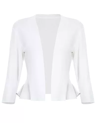SIMIYA Blazer SIMIYA Damen Strickjacke Rüschensaum Kurze Bolero, 3/4 Ärmel Festlich Elegant Cardigan, Strickmantel, weicher Strickblazer mit Offener Vorderseite