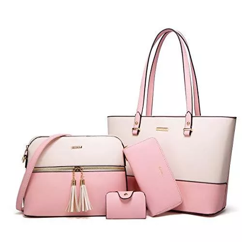 YTL Taschen & Rucksäcke YTL Damen Handtaschen Shopper Groß Schultertasche Geldbörse Kartenhalter Tasche 4-teiliges Set für Büro Schule Einkauf Reise Geschenk (Beige-Rosa)