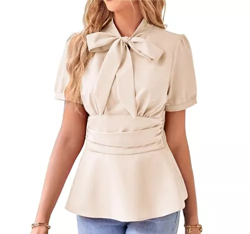 GRACE KARIN Kurzarmblusen GRACE KARIN Damen Mittelalter Festlich Blusen Langarm OL Puff Langrm Bow-Knot Elegant Oberteil CL1476A22