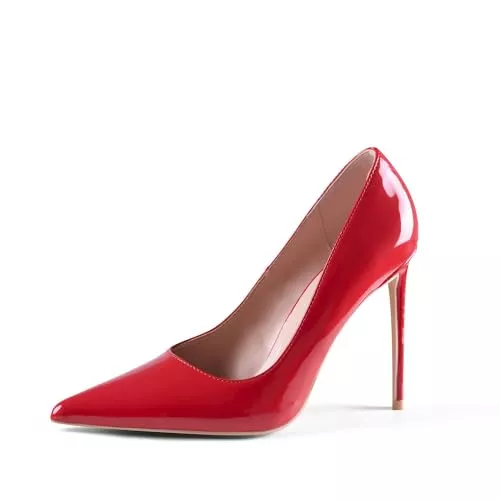 DELONIX REGIA High Heels DELONIX REGIA Damenpumps, 10 cm High Heels für Frauen Spitze Geschlossener Zeh Lackleder Sexy Stiletto Hochzeit Absatz Heimkehr Ballschuhe Schwarz/Blau/Rot/Beige