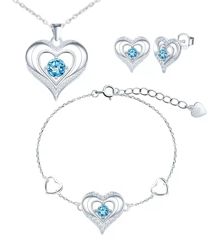 CONILOK Schmuck CONILOK Damen Schmuck Herz Kette Armband Ohrstecker Silber 925 Sets Zirkon Love Charms Anhänger Halskette Kleine Geschenke für Frauen Freunde Mädchen Geburtstag Weihnachtstag Valentinstag Muttertag