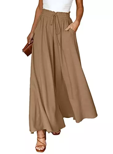 Dokotoo Hosen Dokotoo Sommerhose Damen Leicht Palazzo Hose Elegant Sommer High Waist Baggy Freizeithose Baumwolle Leinen Weite Hosen mit Taschen Kordelzug Elastisch Einfarbig Stoffhose S-XXL