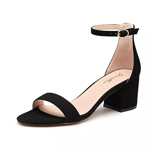 GENSHUO Sandalen & Slides GENSHUO Damen Blockabsatz High Heel Sandalen 6 CM/2,36 Zoll Wildleder Knöchelriemen Sandaletten mit Niedrigem Absatz Elegant Riemchensandalen Offen Zehen High Heel Sandale für Party Prom Hochzeit