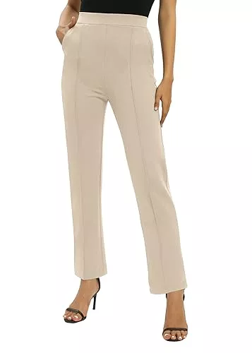 EXCHIC Hosen EXCHIC Damen Büro Gerades Bein Arbeits Hosen Freizeithosen Elastische Taille Hosen mit Taschen