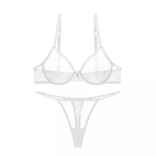 varsmiss Unterwäsche & Dessous Women See Through Mesh Bra and Thong Set Transparent Sexy Underwear…