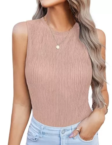 Hotouch Tops Hotouch Damen Tank Tops Sommer Ärmellose Oberteile Basic Top Blusentop Lässige Weste Rundhals Blusen Blasenfalten Shirt