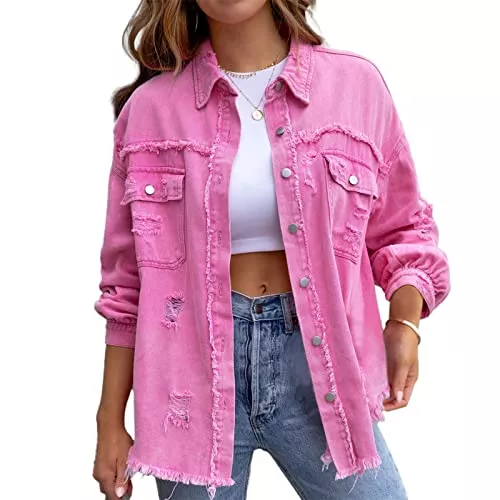 HOTIAN Jacken HOTIAN Damen Jeansjacke jeansjacken für damen übergangsjacke damen Vintage Jean Mantel Übergangs Ripped Denim Jacken