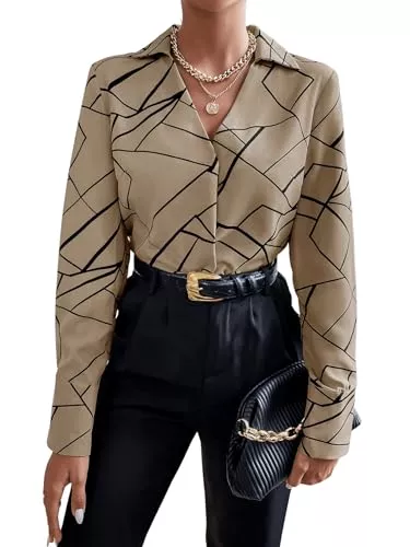 GORGLITTER Langarmblusen GORGLITTER Bluse Damen Elegant Langarm Bluse Mit V Ausschnitt Blusen Oberteile Blusen Tops Tunika Hemd