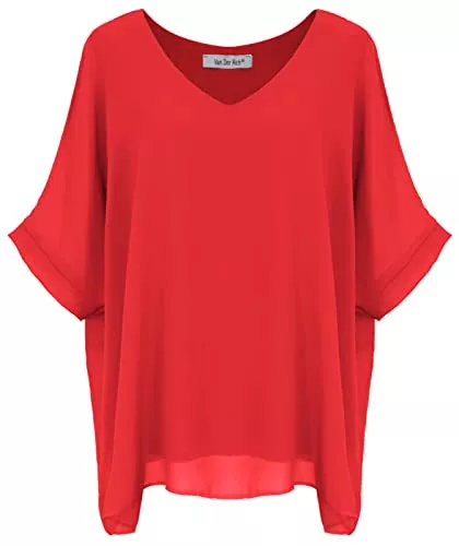 Van Der Rich Kurzarmblusen Van Der Rich ® - Bluse Locker aus Voile Chiffon V-Ausschnitt mit Innenfutter - Damen